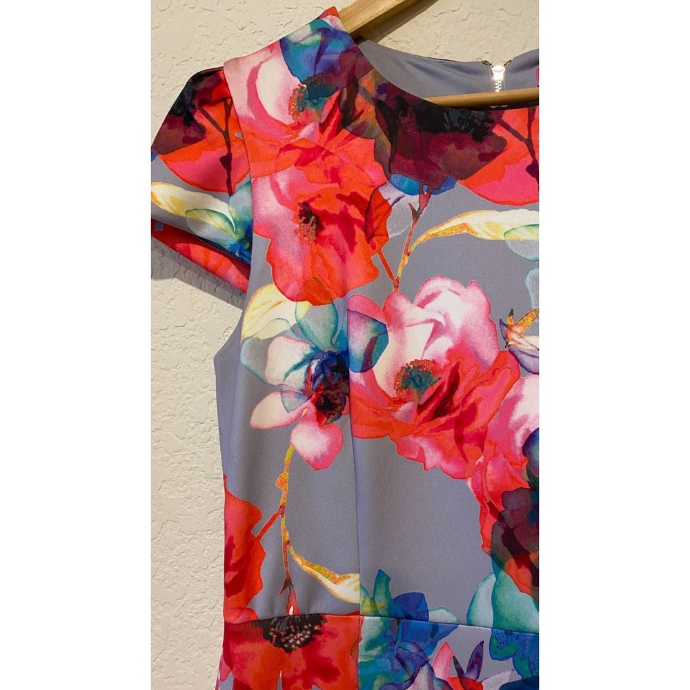 Betsey Johnson Floral Shift Dress Size 10‎ Cap Sleeve Gray Multicolor Retro - Picture 2 of 13